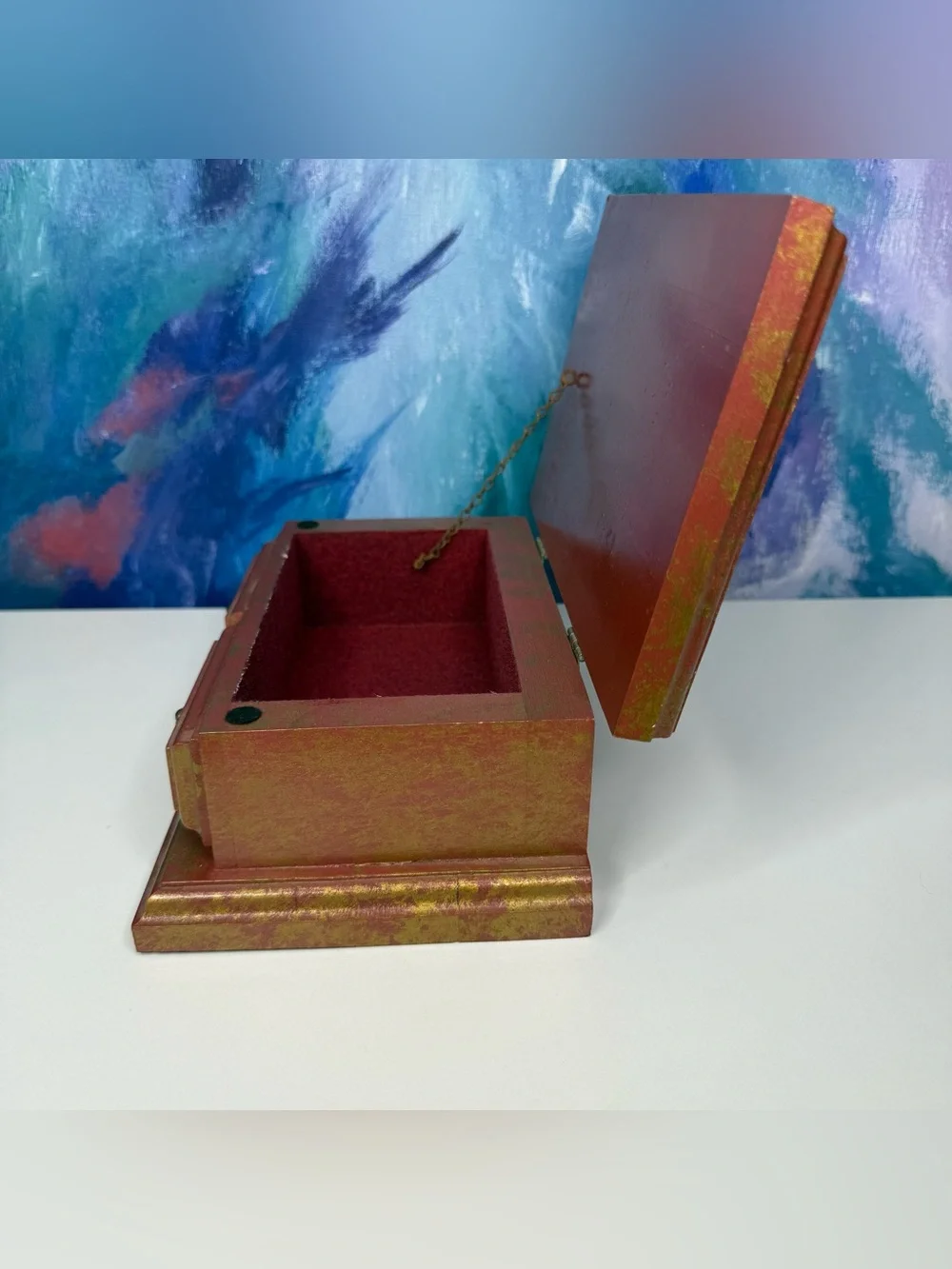 Wood Jewelry Box Marked Handcrafted at the Maine State Prison Trinket Box Red